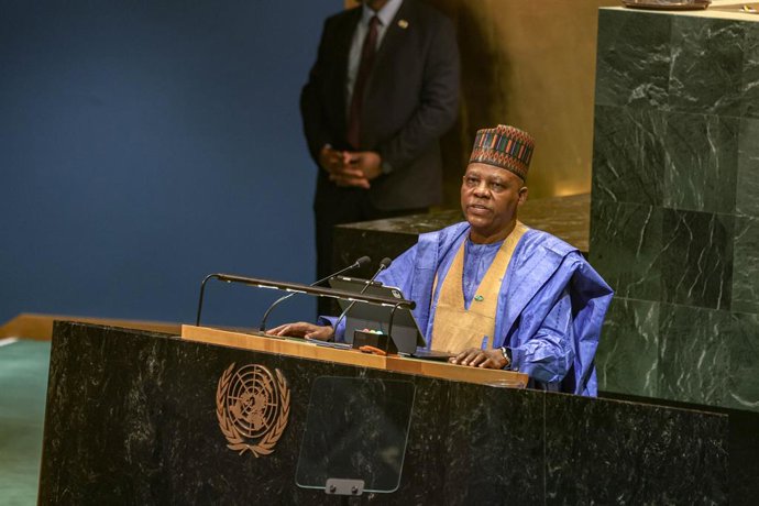 24 de setembro de 2025, Nova York, Nova York, EUA: O vice-presidente da Nigéria, KASHIM SHETIMA, fala durante o Debate Geral na UNGA80, marcando os 80 anos da fundação das Nações Unidas. Os líderes destacaram as crises globais urgentes e a necessidade de 