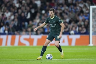 Nico Gonzalez of Manchester City in action during the UEFA Champions League 2025/26 League Phase MD6 match between Real Madrid C.F. and Manchester City at Bernabeu stadium on December 10, 2025 in Madrid, Spain.