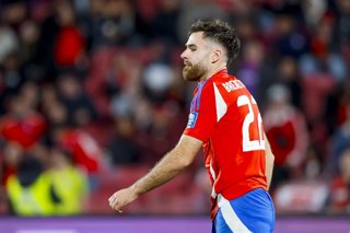Futbol, Chile vs Uruguay. Eliminatorias al mundial de la Fifa 2026. El jugador de la seleccion chilena Ben Brereton es fotografiado durante un partido clasificatorio al mundial de 2026 contra Uruguay disputado en el estadio Nacional de Santiago,