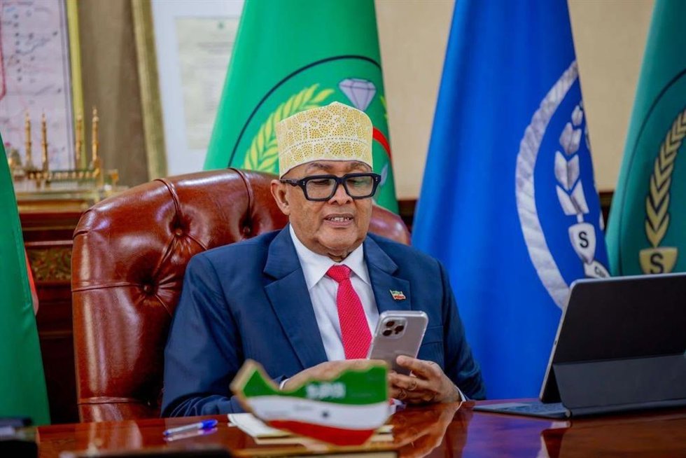 El presidente de  la región separatista somalí, Abdirahman Mohamed Abdulahi, habla con el primer ministro israelí, Benjamin Netsnyahu