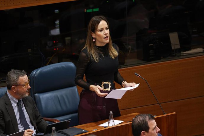 La portavoz de Vox en la Asamblea de Madrid, Isabel Pérez Moñino, durante el debate de los Presupuestos de 2026