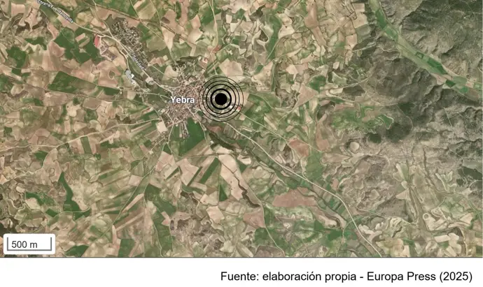 Mapa del terremoto registrado con epicentro en Yebra (Guadalajara)