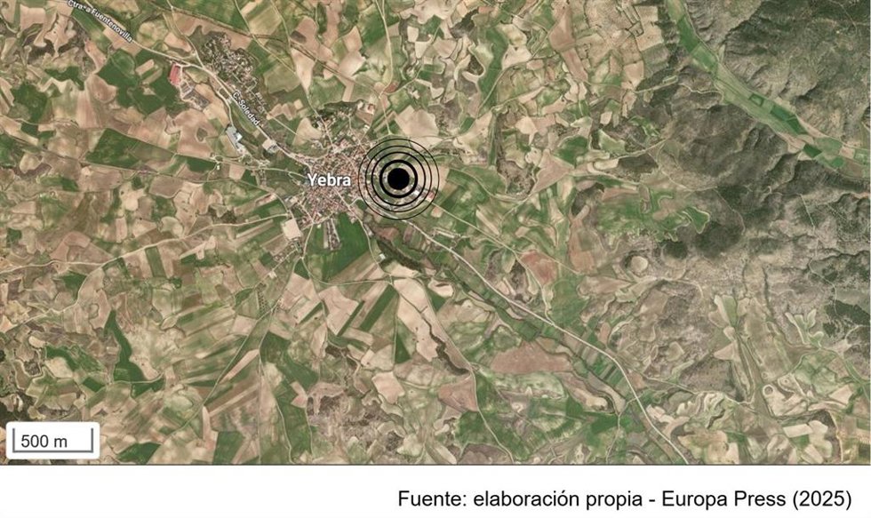 Mapa del terremoto registrado con epicentro en Yebra (Guadalajara).