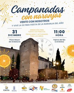 La localidad cordobesa de Palma del Río celebra el miércoles 31 de diciembre sus ya tradicionales 'Campanadas con naranja', una actividad organizada por la Asociación de Empresarios de Palma del Río (EMPA) en colaboración con el Ayuntamiento.