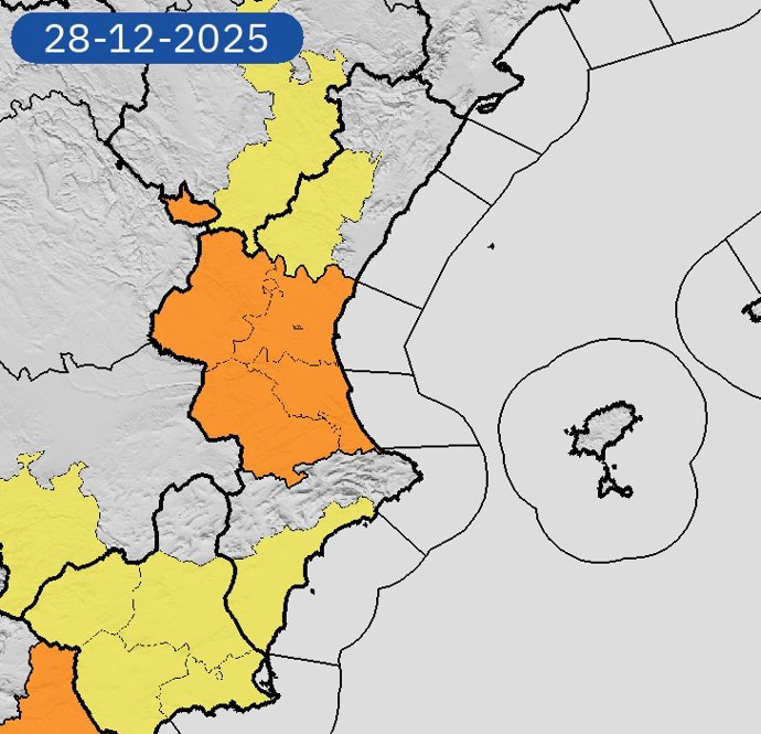 Mapa de la predicción de Aemet para el 28-12-2025.