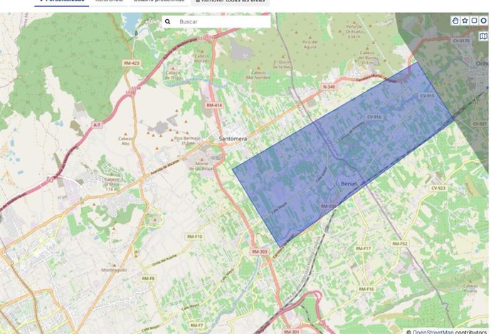 Zona afectada a la que se le ha enviado el mensaje Es-Alert