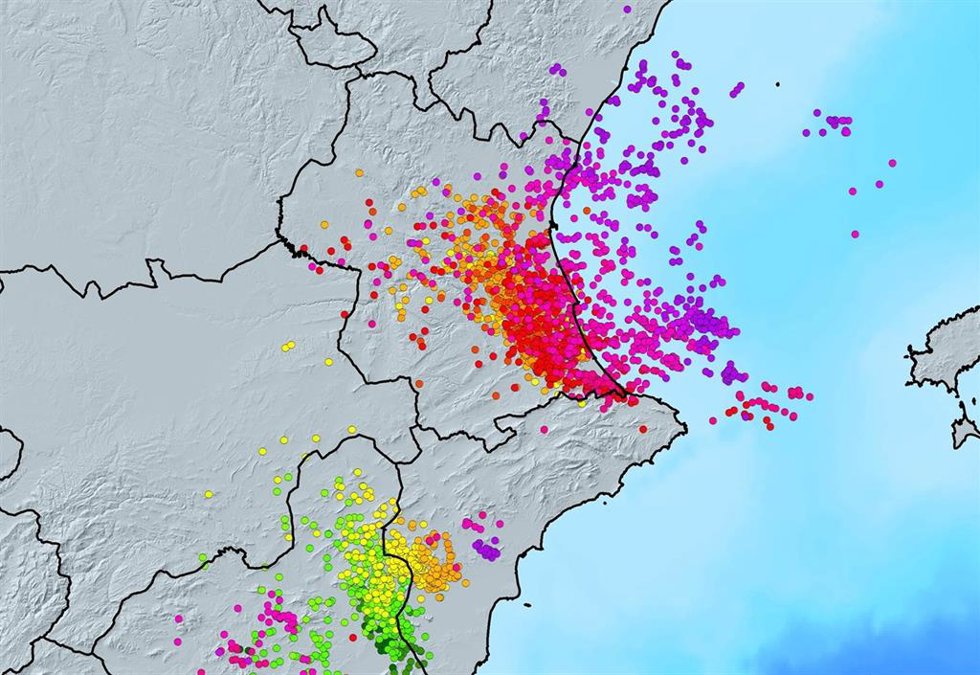 Mapa de rayos en la Comunitat Valenciana