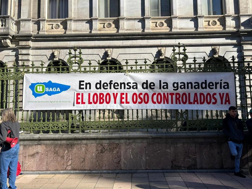 Pancarta de Usaga ante la Junta General del Principado.
