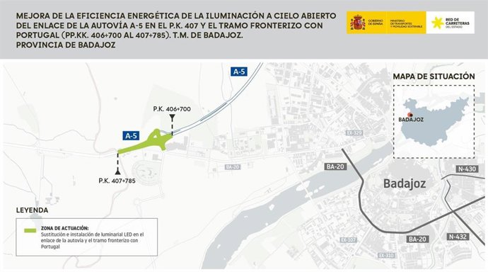 Actuación de mejora de la iluminación de la A-5 a su paso por la ciudad de Badajoz
