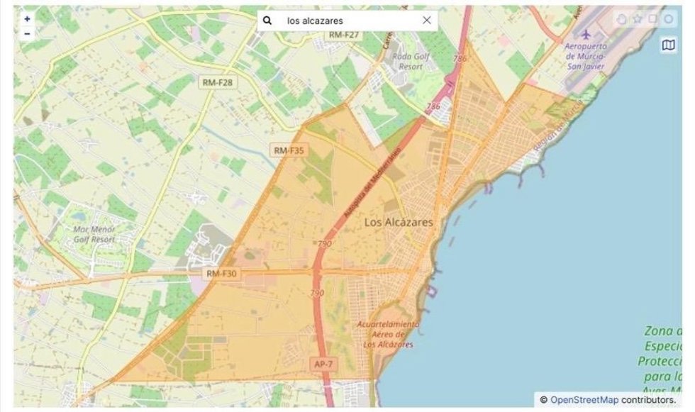 Zona afectada a la que se le ha enviado el mensaje de Es-Alert