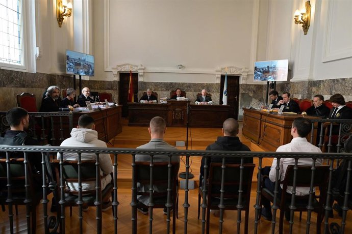 Archivo - (I-D)Los acusados, Diego Montaña, Alejandro Freire, Kaio Amaral, y  Alejandro Míguez, durante la vista de apelación, en el Tribunal Superior de Xustiza de Galicia, a 28 de abril de 2025, en A Coruña
