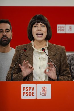 La secretaria general del PSPV-PSOE y ministra de Ciencia, Innovación y Universidades, Diana Morant, comparece en la sede PSPV-PSOE, a 29 de diciembre de 2025, en Valencia
