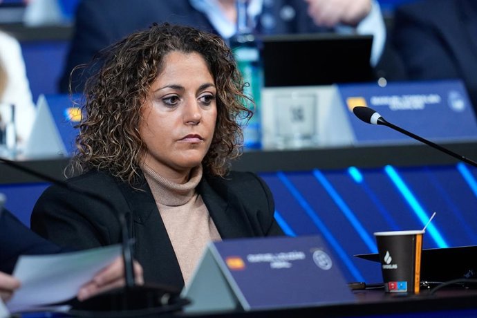 Beatriz Alvarez, president of Liga F, attends during the Extraordinary General Assembly of the RFEF at Ciudad del Futbol on December 15, 2025, in Las Rozas, Madrid, Spain.