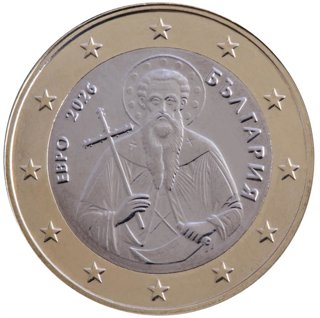 Archivo - Moneda de 1 euro acuñada por Bulgaria