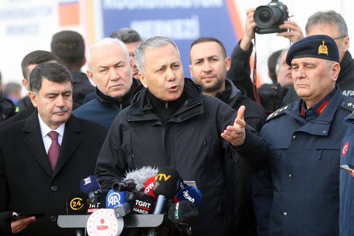 ANKARA, Dec. 24, 2025  -- Turkish Interior Minister Ali Yerlikaya briefs the media at the plane crash site near Kesikkavak village in Ankara's Haymana district, Trkiye, on Dec. 24, 2025. Libya's army chief of staff, Mohammed al-Haddad, and four other mi