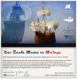La réplica de la Nao Santa María hará escala en enero en la marina de megayates de Málaga.