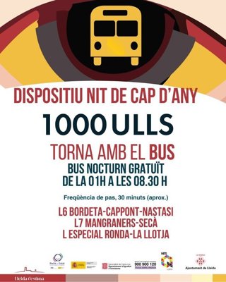 Imagen de la campaña '1000 ulls contra les violències masclistes' en los autobuses de Lleida para la noche de Fin de Año