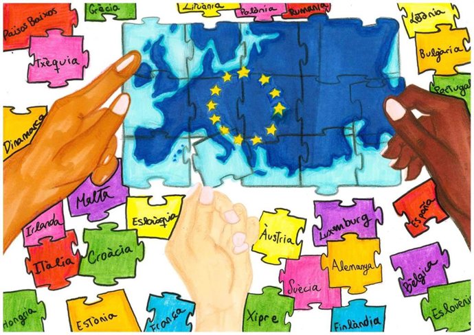 El Govern presenta el calendario 'Pinta Europa' con dibujos de alumnos de 6º de Primaria