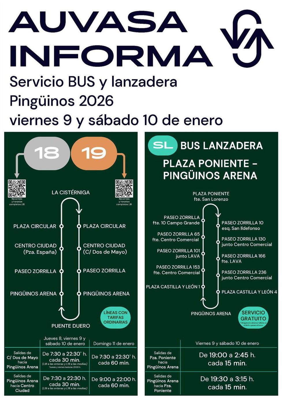 Servicio especial de Auvasa durante los días 9 y 10 de enero con motivo de la celebración de Pingüinos.