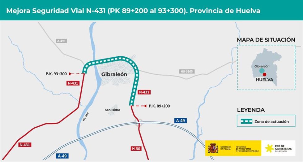 Tramo de la N-431 que será objeto de las obras.