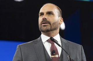 Archivo - Eduardo Bolsonaro, hijo del expresidente Jair Bolsonaro, durante un evento en EEUU