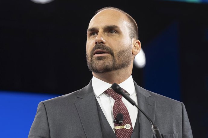 Archivo - February 20, 2025, National Harbor, Maryland, United States: Eduardo Bolsonaro speaks during 2025 CPAC Conference Day 1 at Gaylord Convention Center in National Harbor, Maryland on February 20, 2025.