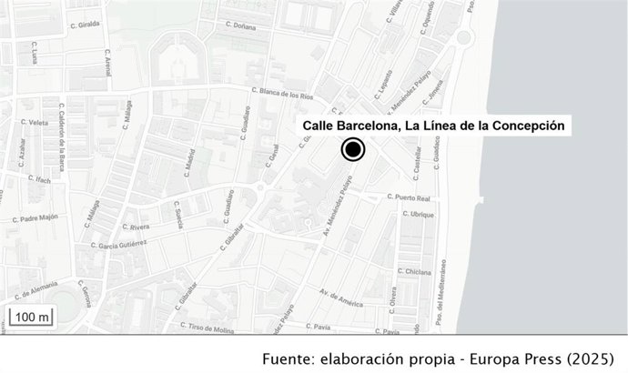 Mapa donde se ha localizado la posible inhalación de monóxido de carbono de una familia en una vivienda localizada en La Línea de la Concepción (Cádiz).