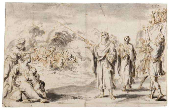 Archivo - Uno de los dibujos de Lucas Valdés expuestos en el Museo de Bellas Artes.