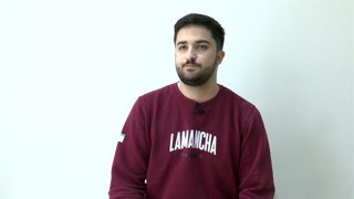 El secretario de Organización de Podemos en Castilla-La Mancha, Marcos Isabel, en una entrevista con Europa Press.