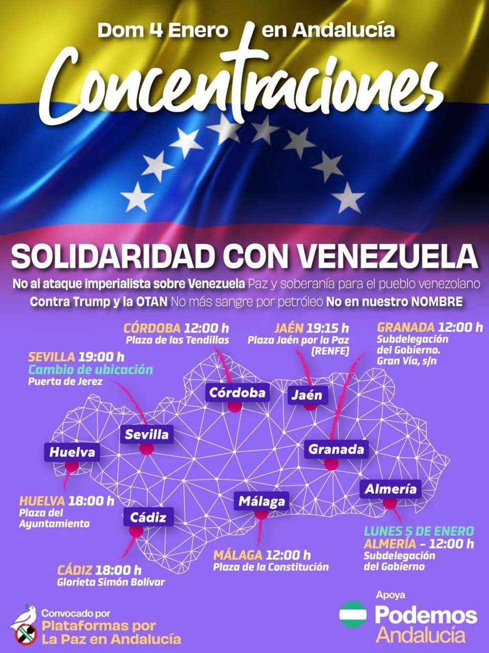 Cartel anunciador de las concentraciones convocadas en Andalucía en solidaridad con Venezuela