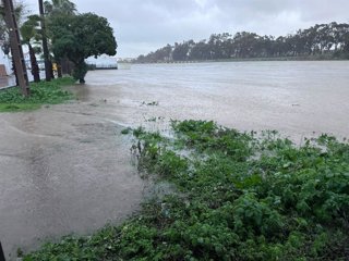 Crecida del río a su paso por San Roque, en la provincia de Cádiz, debido a las lluvias provocadas por la borrasca Francis
