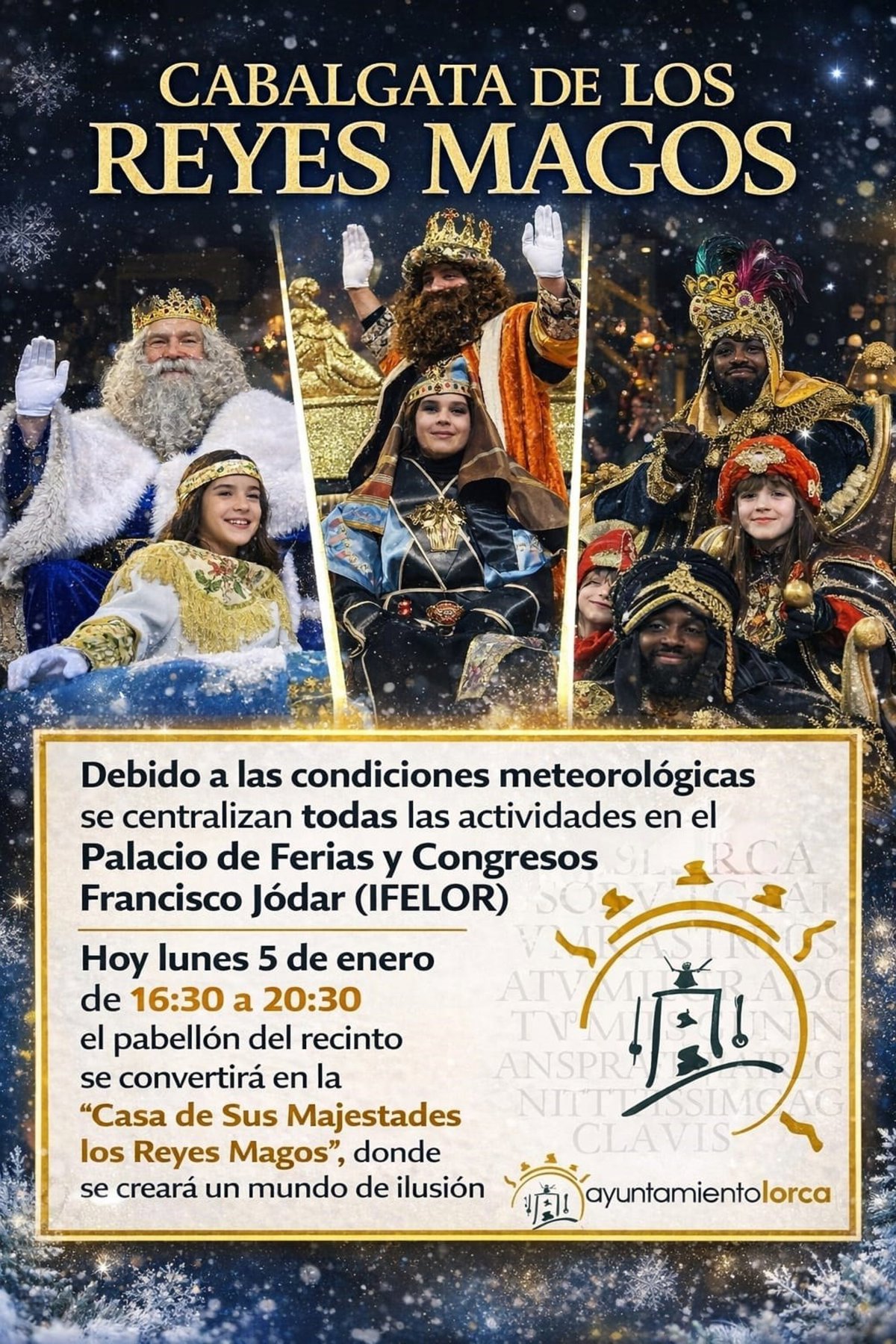 La cabalgata de los Reyes Magos de Lorca se traslada al pabellón principal de Ifelor
