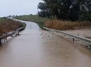Corte de la CA-6105 por balsas de agua en la Sierra de Cádiz tras el paso de la borrasca Francis