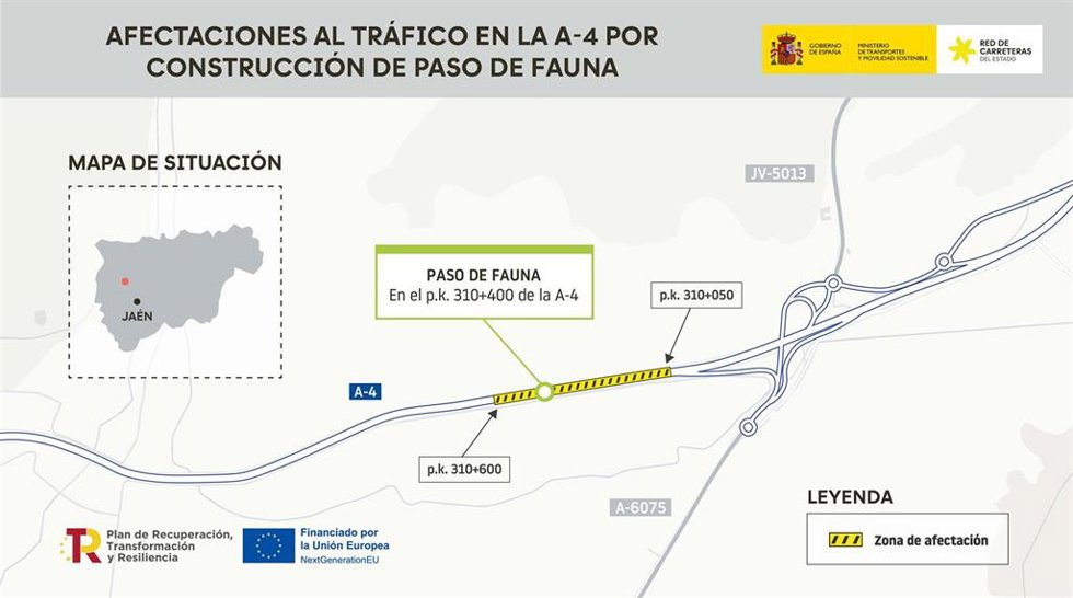 Afectaciones al tráfico en la A-4 para construir un paso de fauna