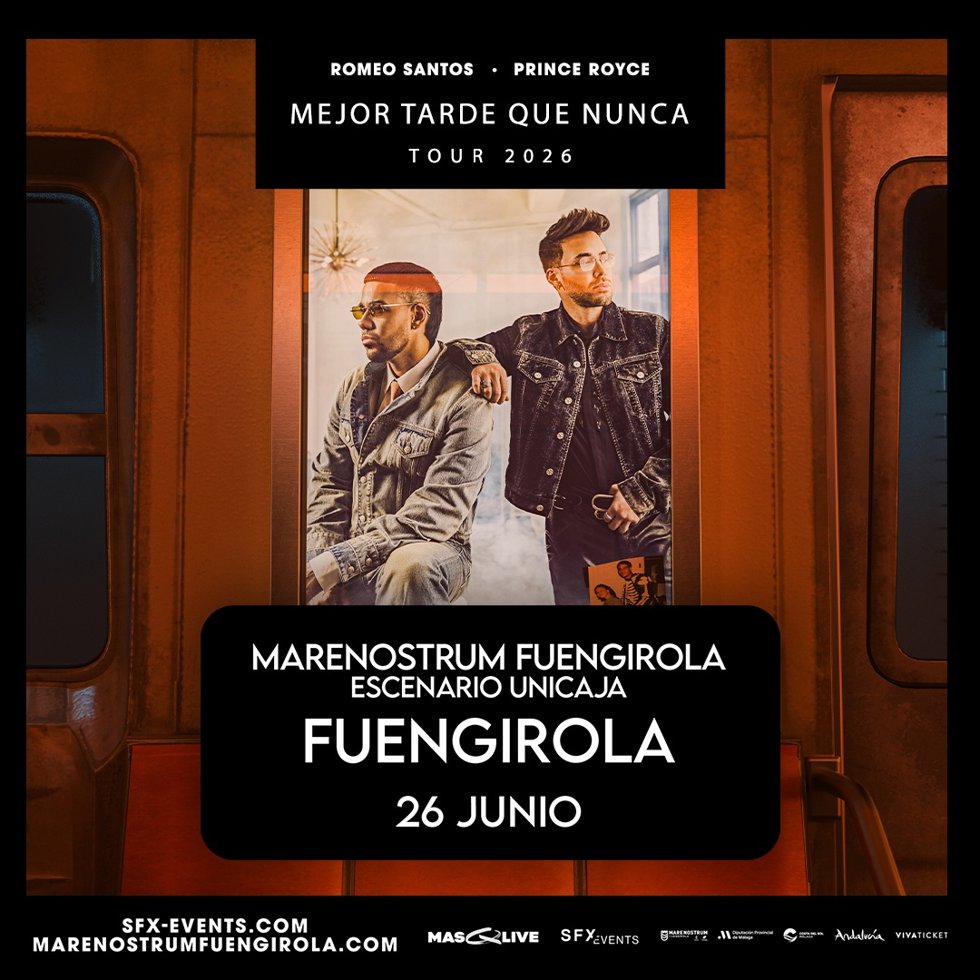 Cartel anunciador de la actuación de Romeo Santos y Prince Royce en Marenostrum Fuengirola el 26 de junio.