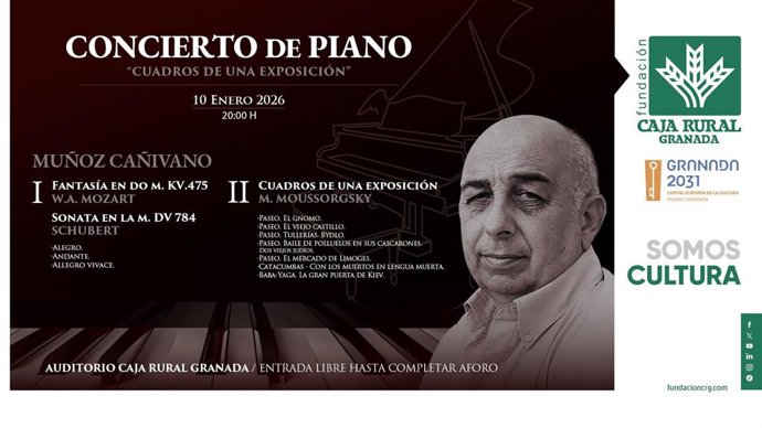 Cartel del concierto del pianista Juan José Muñoz Cañivano.