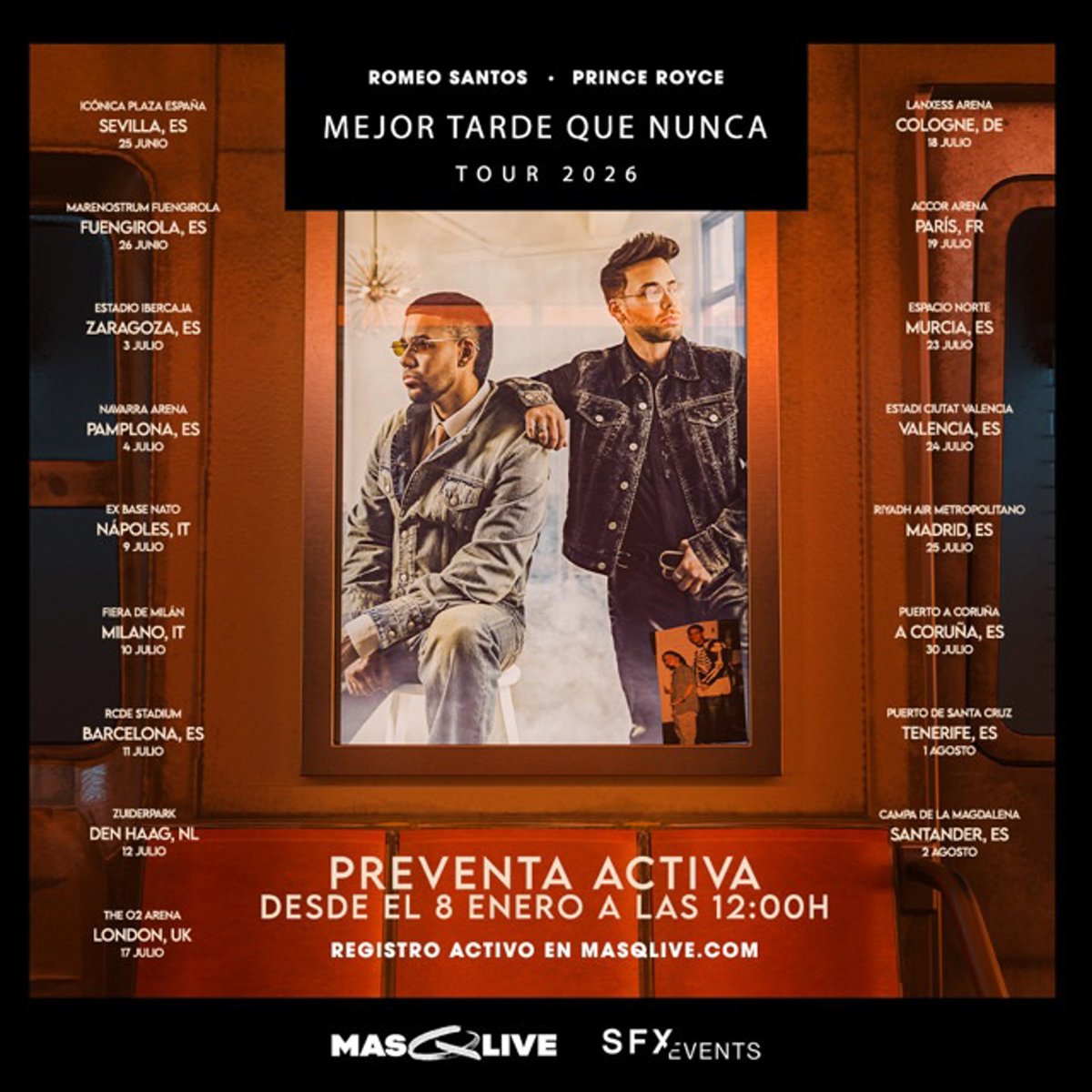 Romeo Santos y Prince Royce actuarán en 10 ciudades españolas en su gira conjunta  Mejor Tarde Que Nunca 