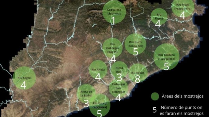 Zonas donde se llevarán a cabo los muestreos para el análisis de microplásticos en los ríos