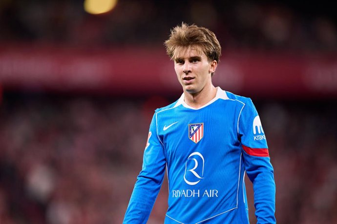 Pablo Barrios of Atletico de Madrid looks on during the LaLiga EA Sports match between Athletic Club and Atletico de Madrid at San Mames on December 6, 2025, in Bilbao, Spain.