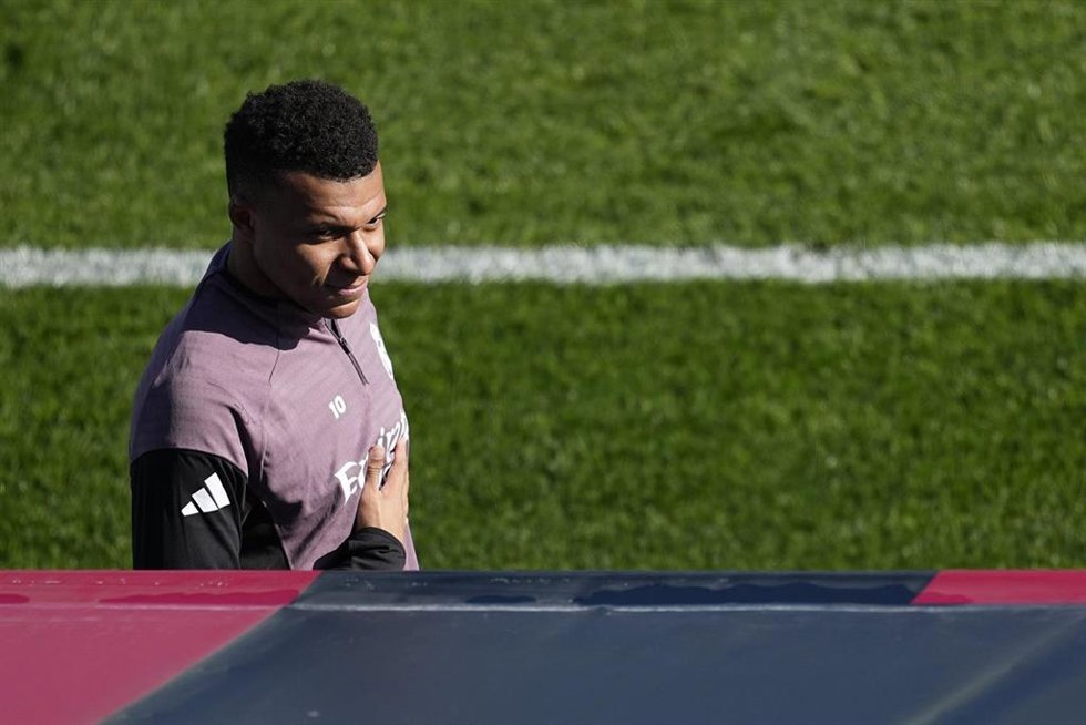 El delantero francés del Real Madrid Kylian Mbappé, durante un entrenamiento.