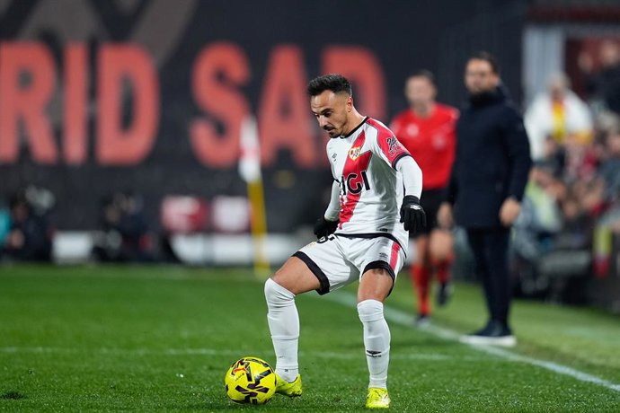 Alvaro Garcia of Rayo Vallecano controls the ball during the Spanish League, LaLiga EA Sports, football match played between Rayo Vallecano and Getafe CF at Estadio de Vallecas on January 2, 2026, in Madrid, Spain.
