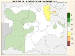 Mapa elaborado por la Aemet sobre el balance de las precipitaciones en CyL correspondiente al mes de diciembre