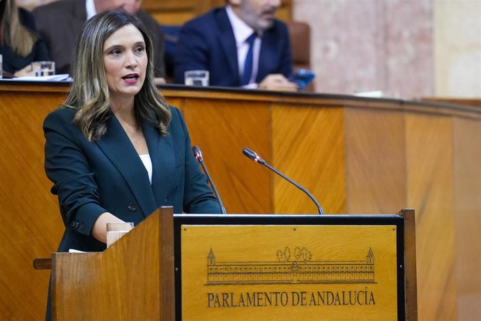 Archivo - La portavoz parlamentaria del PSOE-A, María Márquez, interviene en lo que es el último Debate de la Comunidad Autónoma de la actual legislatura. A 27 de noviembre de 2025 en Sevilla (Foto de archivo).