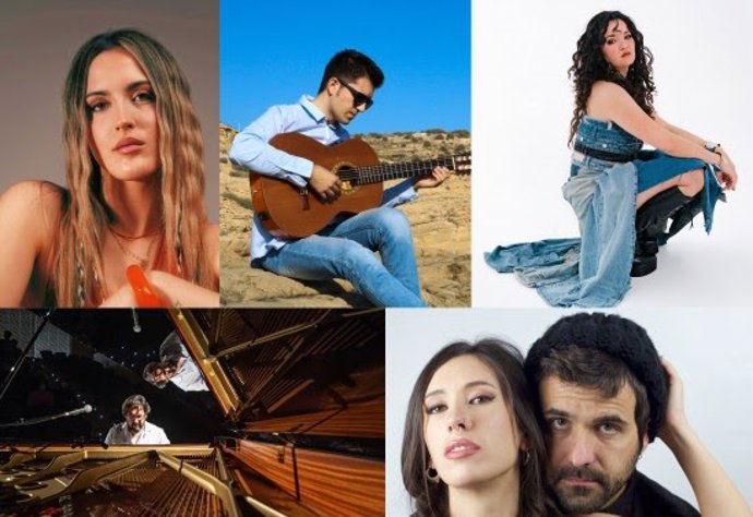 De izq. A dcha., en el sentido de las agujas del reloj: Gynebra, Alejandro Rizo, Anna Millo, Anuk y Juan Cortés; artistas seleccionados en el XI ciclo de conciertos Indrets Sonors.