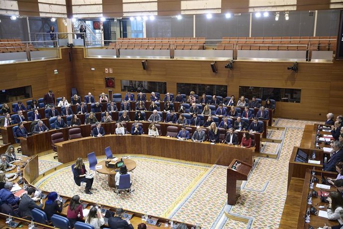 El hemiciclo de la Asamblea durante el debate de los Presupuestos de 2026, en la Asamblea de Madrid.