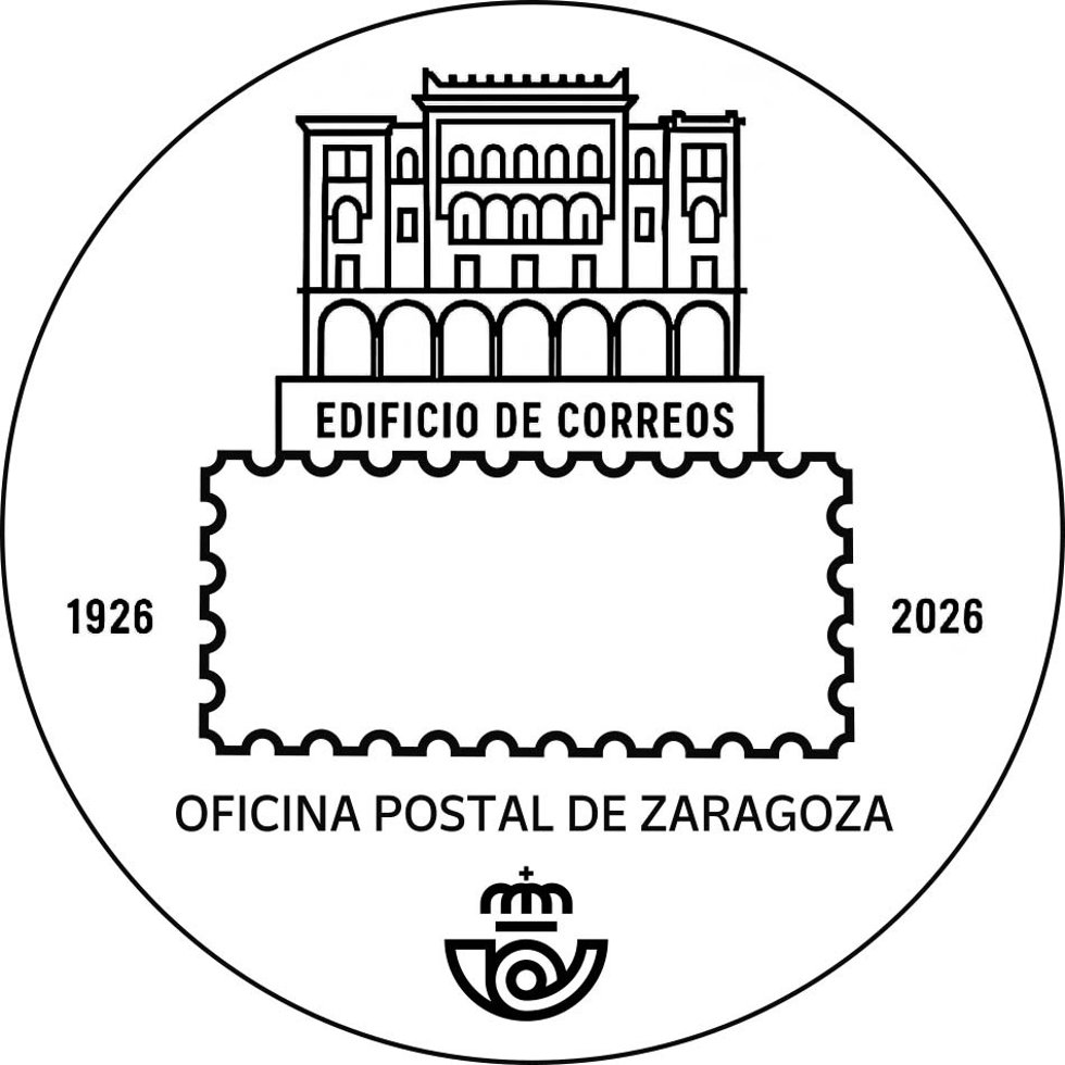 Matasellos conmemorativo del centenario del edificio central de Correos en Zaragoza.