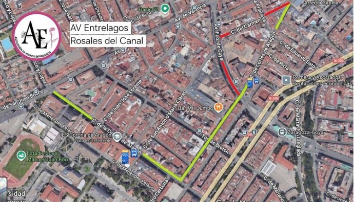 Parte de la propuesta de las asociaciones de vecinos de Rosales del Canal y Montecanal para variar el cambio de recorrido de la línea de bus 41 por las obras de la Avenida Valencia.