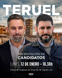 Cartel del acto de presentación de las candidaturas de Vox en las elecciones autonómicas de Aragón del 8F.