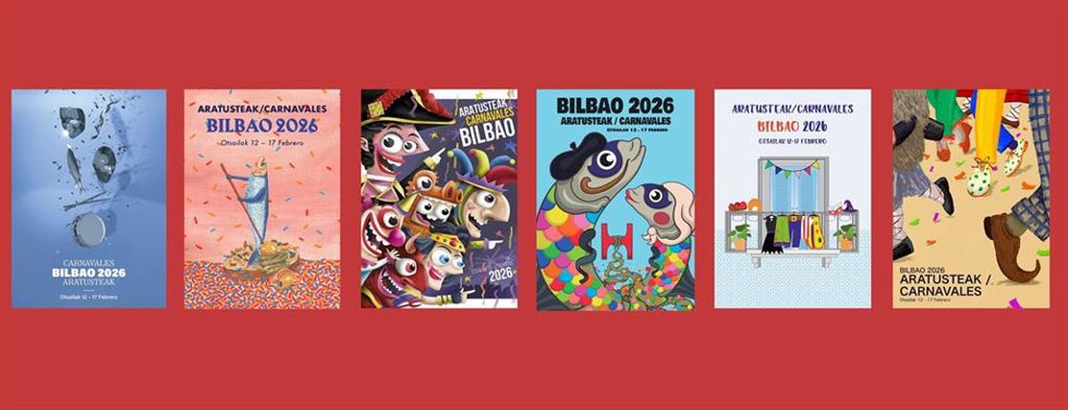 Carteles finalistas para ser la imagen del Carnaval 2026 de Bilbao.