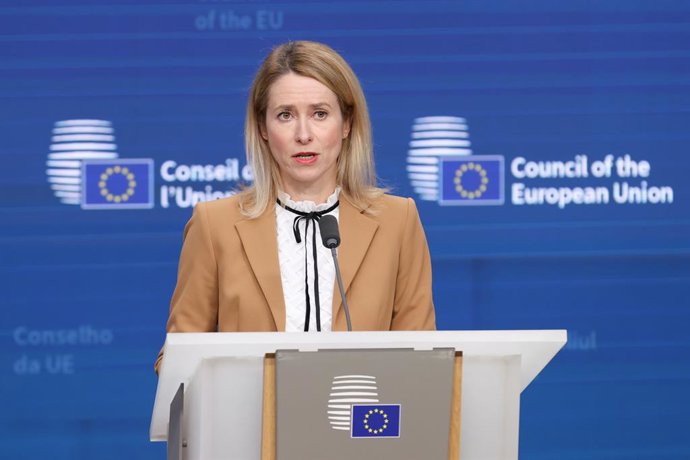Archivo - La Alta Representante de la UE para Política Exterior, Kaja Kallas, en rueda de prensa desde Bruselas.
